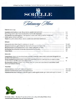 Scanned takeaway menu for Sorelle at Magill
