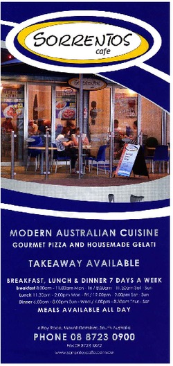 Scanned takeaway menu for SORRENTOS cafe