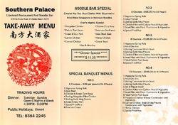 Scanned takeaway menu for Southern Palace Chinese Restaurant