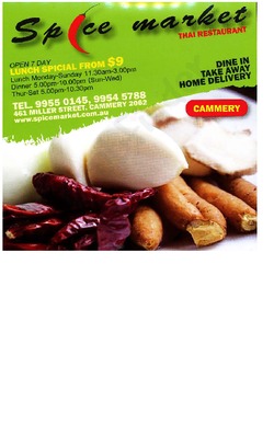 Scanned takeaway menu for Spice Market Thai – Cammeray