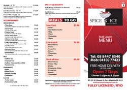 Scanned takeaway menu for Spice N Ice