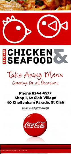 Scanned takeaway menu for St Clair Chicken & Seafood