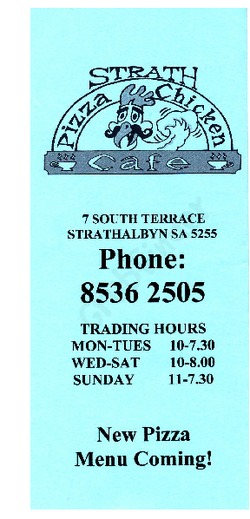 Scanned takeaway menu for Strath Pizza Chicken Cafe