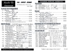Scanned takeaway menu for Sushi-Ya Chatswood