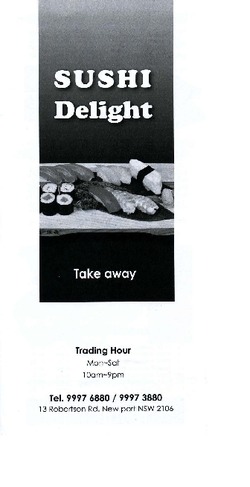 Scanned takeaway menu for Sushi Delight