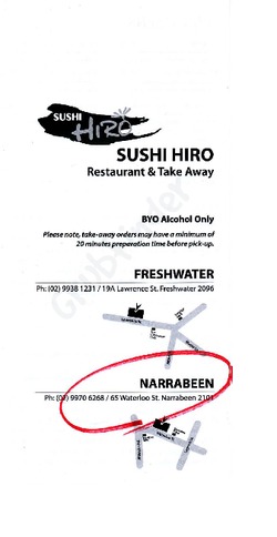 Scanned takeaway menu for Sushi Hiro