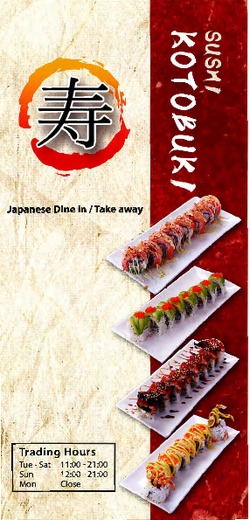Scanned takeaway menu for Sushi Kotobuki
