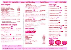 Scanned takeaway menu for Sushi on Morts