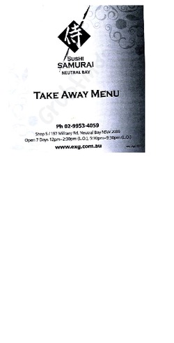 Scanned takeaway menu for Sakae Japanese Cuisine
