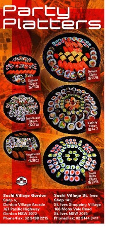 Scanned takeaway menu for Sushi Village Gordon
