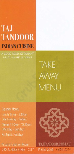 Scanned takeaway menu for Taj Tandoor Indian