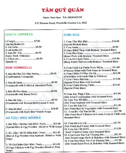 Scanned takeaway menu for Tan Quy Quan