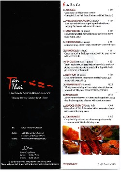 Scanned takeaway menu for Tan Thai Herbs & Spices