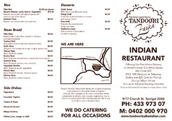 Scanned takeaway menu for Tandoori Zaika