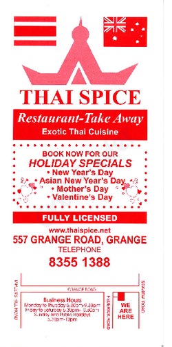 Scanned takeaway menu for Thai Spice