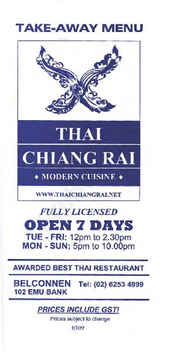 Scanned takeaway menu for Thai Chiang Rai