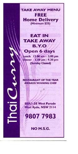 Scanned takeaway menu for Thai Curry