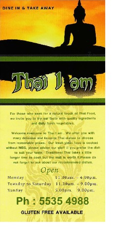 Scanned takeaway menu for Thai I am