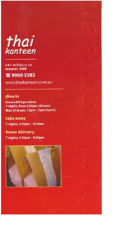Scanned takeaway menu for Thai Kanteen