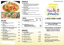 Scanned takeaway menu for Thai @ Mawson