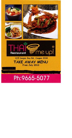Scanned takeaway menu for Thai me up
