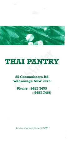 Scanned takeaway menu for Thai Pantry