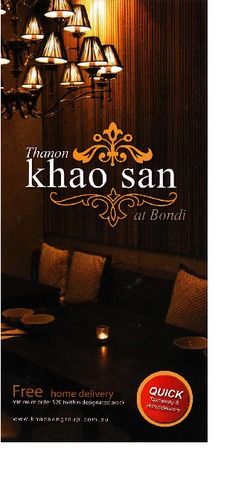 Scanned takeaway menu for Thanon Khao San at Bondi