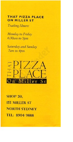Scanned takeaway menu for That Pizza Place On Miller Street