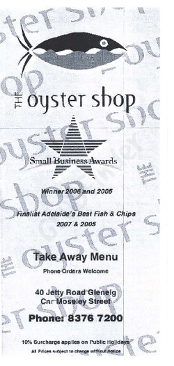 Scanned takeaway menu for The Oyster Shop