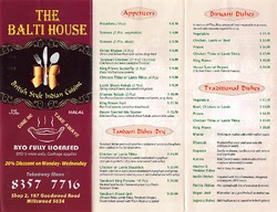 Scanned takeaway menu for The Balti House