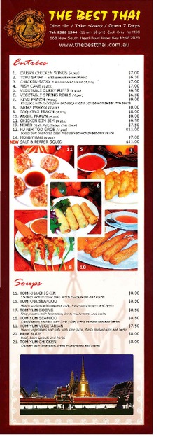 Scanned takeaway menu for The Best Thai