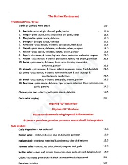 Scanned takeaway menu for The Italian Restaurant