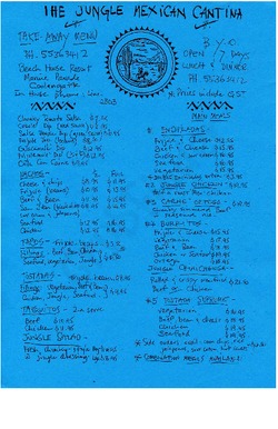 Scanned takeaway menu for The Jungle Mexican Cantina