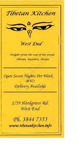 Scanned takeaway menu for Tibetan Kitchen West End