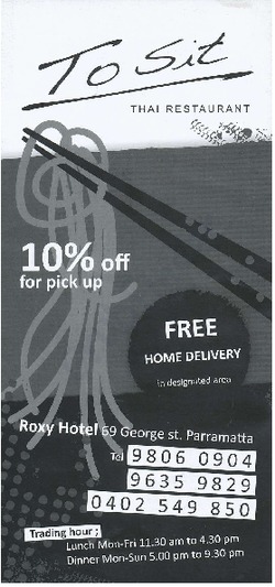Scanned takeaway menu for To Sit Thai
