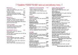 Scanned takeaway menu for Tosolini’s Restaurant