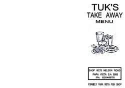 Scanned takeaway menu for Tuk’s Take Away