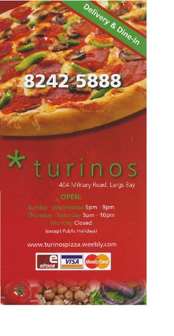 Scanned takeaway menu for Turino’s Pizza