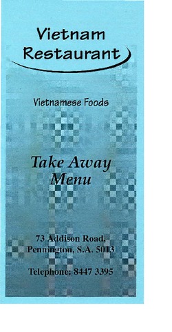 Scanned takeaway menu for Vietnam Restaurant