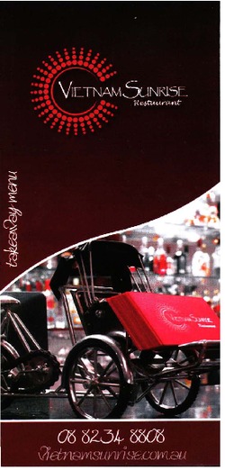 Scanned takeaway menu for Vietnam Sunrise