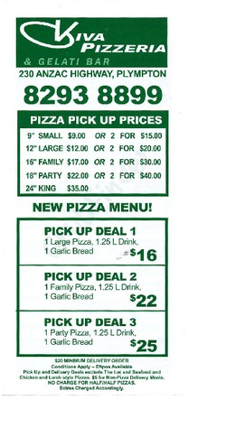 Scanned takeaway menu for Viva Pizzeria