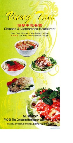Scanned takeaway menu for Vung Tau Chinese & Vietnamese