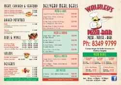 Scanned takeaway menu for Walkley’s Pizza Bar
