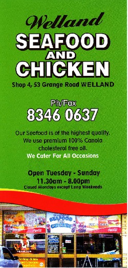 Scanned takeaway menu for Welland Seafood & Chicken