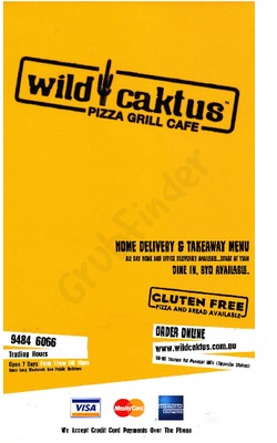 Scanned takeaway menu for Wild Caktus Pizza Grill Cafe