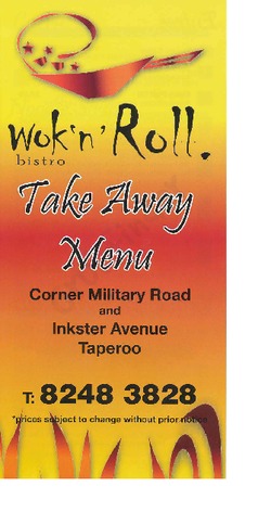 Scanned takeaway menu for Wok ‘n’ Roll Bistro