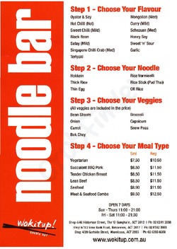 Scanned takeaway menu for Wok It Up Noodle Bar