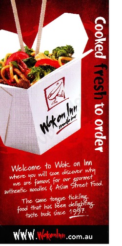 Scanned takeaway menu for Wok On Inn Noodle Bar