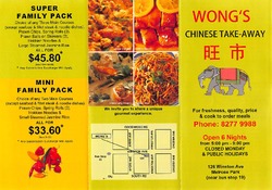 Scanned takeaway menu for Wong’s Take-away