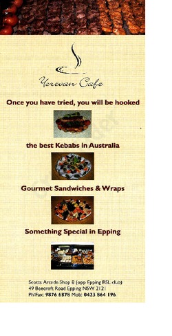 Scanned takeaway menu for Yerevan Cafe